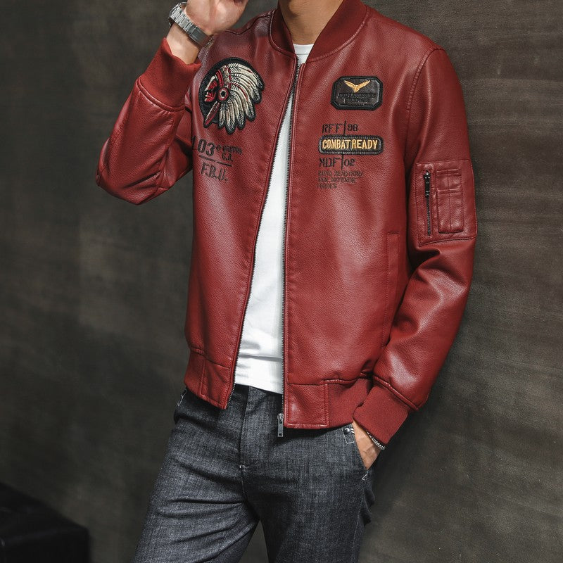 Herren Stylische Lederbomberjacke Drune