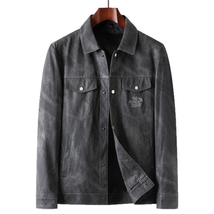 Herren Vintage-Lederoptik-Truckerjacke mit Used-Effekt und Brustpattentaschen Drune
