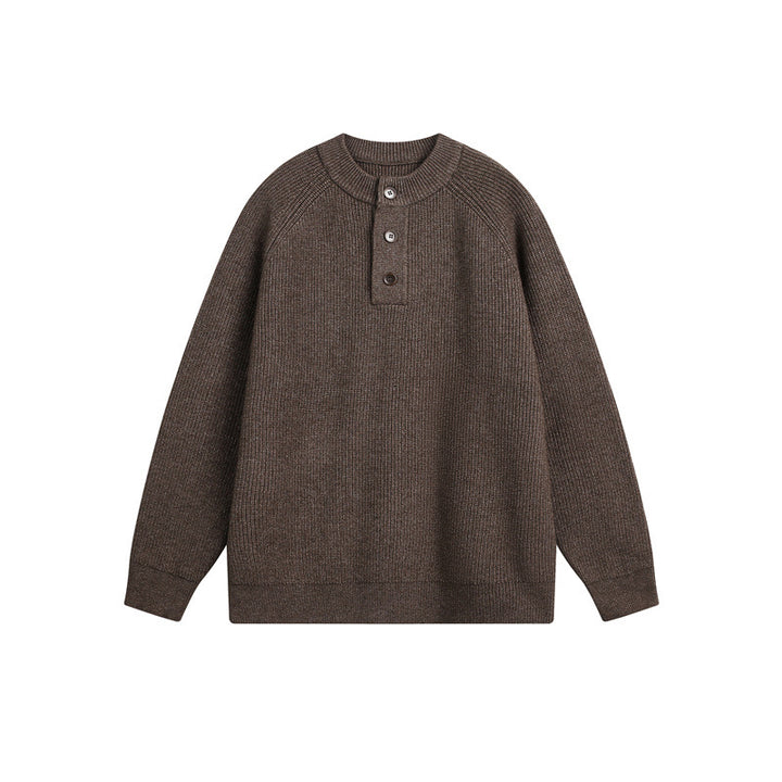 Unisex Strick-Henleypullover mit halber Knopfleiste und Raglanärmeln Drune