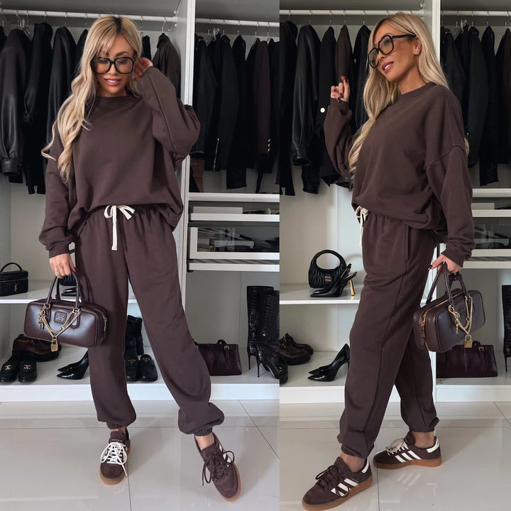 Damen weiches Lounge-Set aus Baumwollmix mit Tunnelzug und elastischen Bündchen Drune
