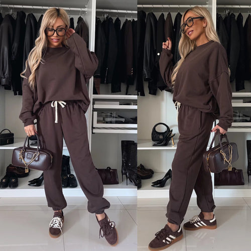 Damen weiches Lounge-Set aus Baumwollmix mit Tunnelzug und elastischen Bündchen Drune