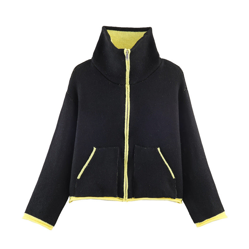 Damen modische Oversized Fleecejacke mit hohem Kragen und praktischen Taschen Drune