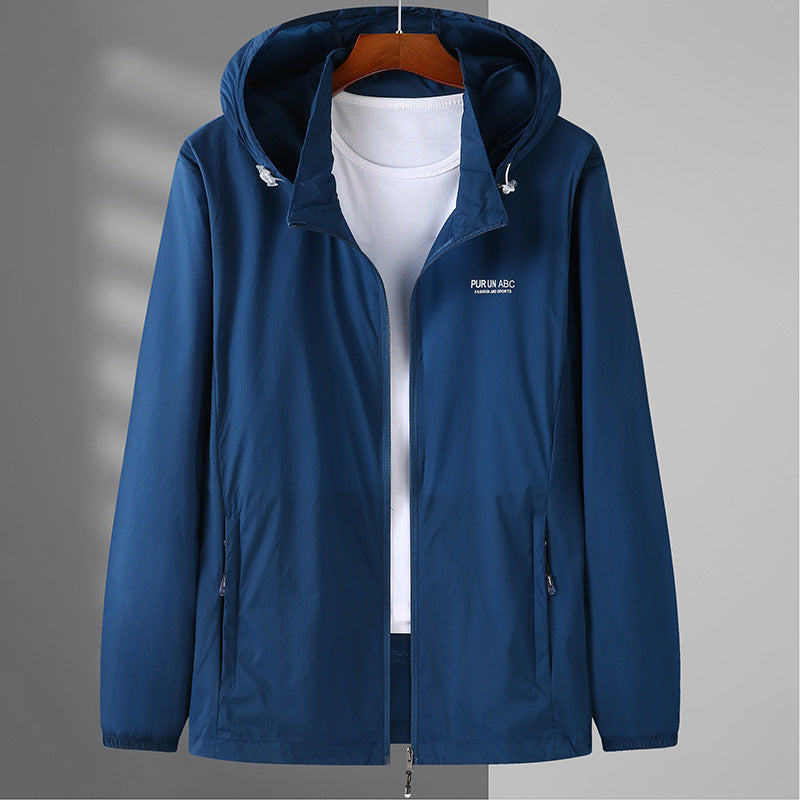 Herren Ultraleichte Packbare Kapuzen-Outdoorjacke mit Zwei-Wege-Reißverschluss Drune