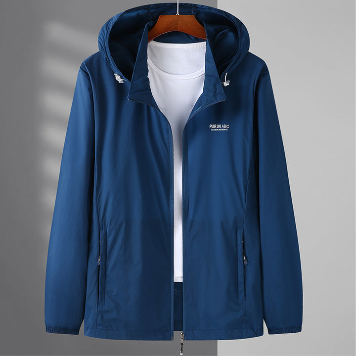 Herren Ultraleichte Packbare Kapuzen-Outdoorjacke mit Zwei-Wege-Reißverschluss Drune