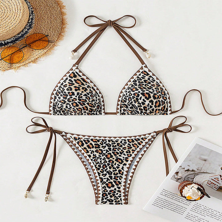 Damen Triangel-Bikini mit modischem Leoparden-Design und attraktiven Schnürdetails Drune