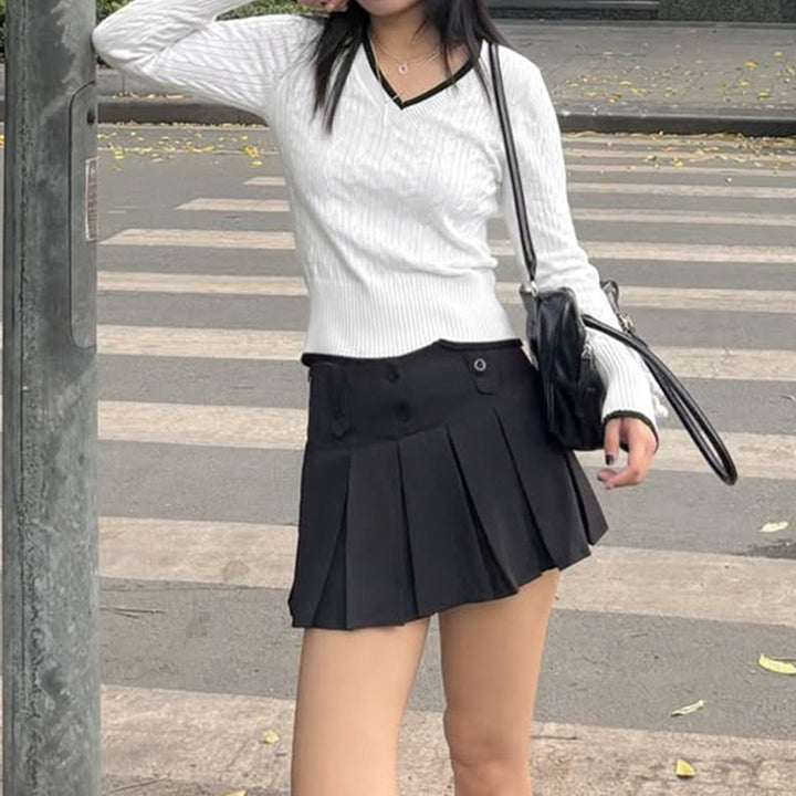 Damen Feinstrick-Pullover mit Zopfmuster, V-Ausschnitt und kontrastierendem Saum Drune