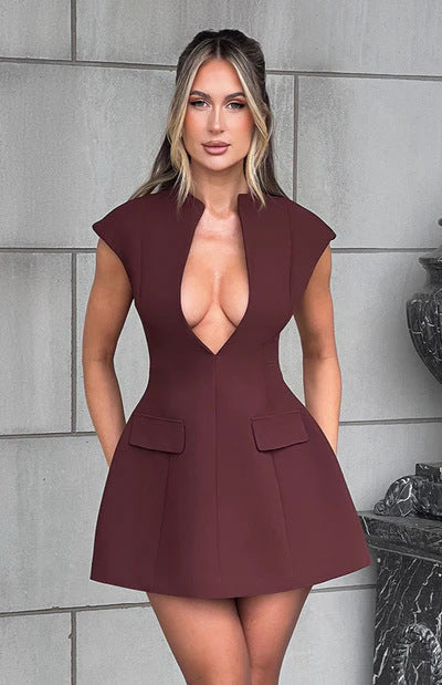 Damen Figurbetontes Cocktailkleid mit tiefem V-Ausschnitt und stilvollem Schnitt Drune