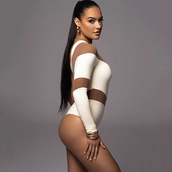 Damen Einseitiger Bodysuit mit transparenten Akzenten Drune