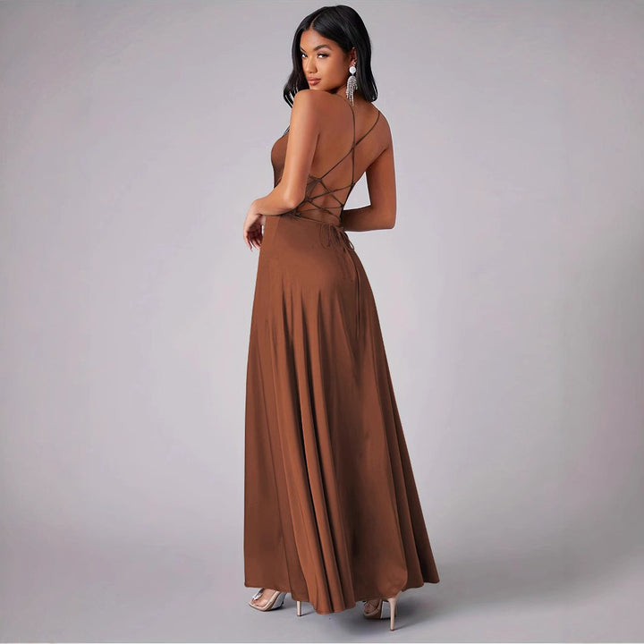Damen Elegantes Maxikleid mit tiefem Ausschnitt und hochgradigem Schlitz Drune