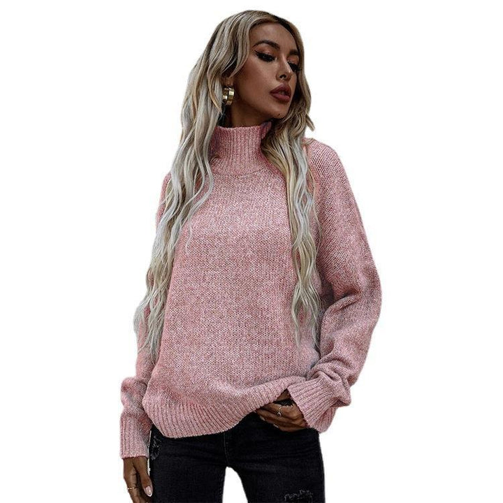Damen Oversized Strickpullover mit hohem Kragen und weichem Strukturmuster Drune