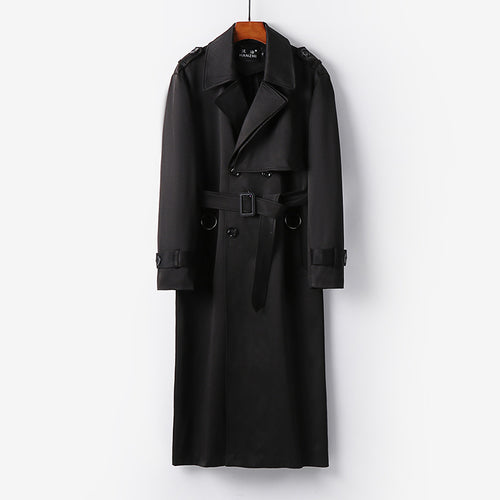 Herren Eleganter knöchellanger Trenchcoat mit verdeckter Knopfleiste und Taillengürtel Drune