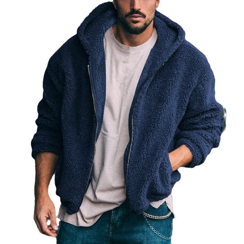Herren kuschelige Fleecejacke mit großzügiger Kapuze und Reißverschluss Drune
