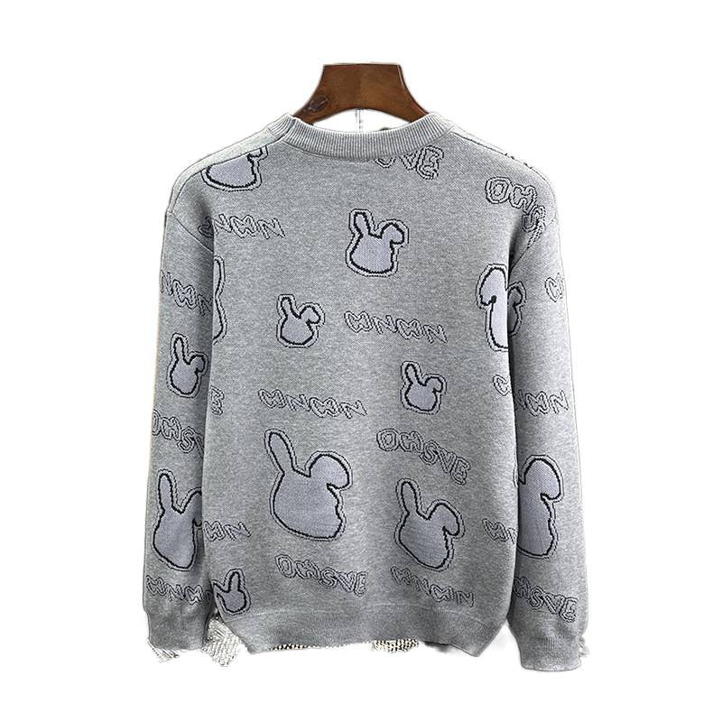 Unisex Feinstrick-Pullover mit dezentem Jacquard-Hasenrelief und Rundhalsausschnitt Drune