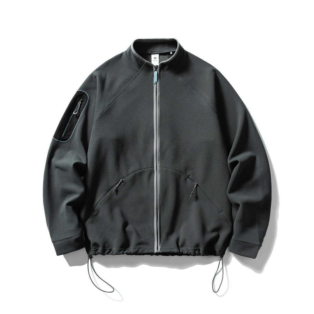 Unisex Struktur-Fleecejacke mit Reißverschluss, Ärmeltasche und Kordelzug Drune