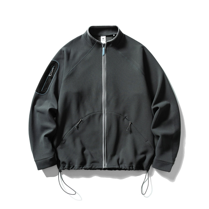 Unisex Struktur-Fleecejacke mit Reißverschluss, Ärmeltasche und Kordelzug Drune