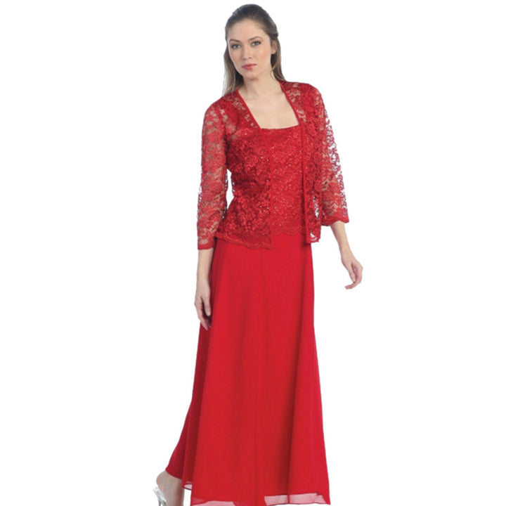 Damen Elegantes Abend-Maxi-Kleid mit Spitzenbolero und tailliertem Unterkleid Drune