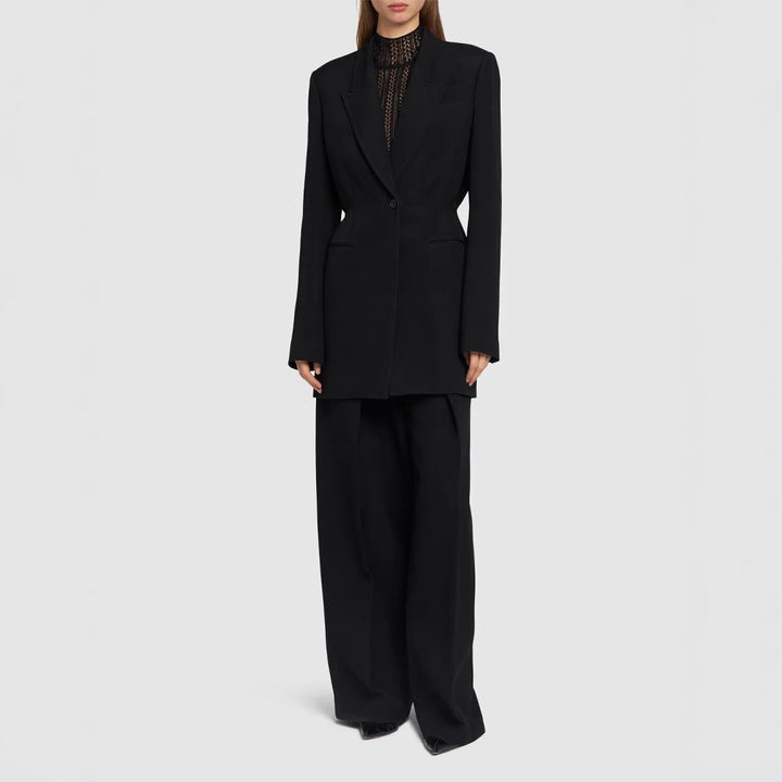 Damen Einreihiger Longblazer mit taillierter Silhouette und weiter Palazzohose Drune