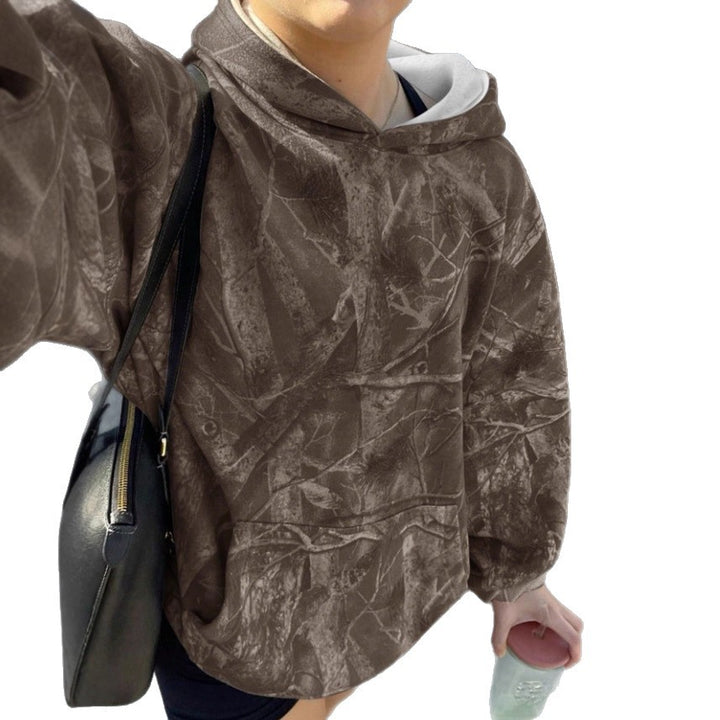 Damen Oversize Kapuzenpullover mit Naturmuster und Kängurutasche Drune