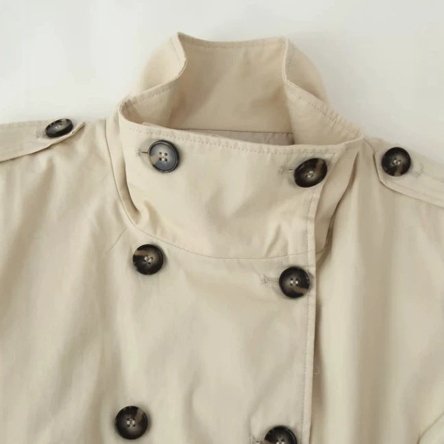 Damen Kurz geschnittene Wollmix-Jacke mit Stehkragen, Reißverschluss und Ballonärmeln Drune