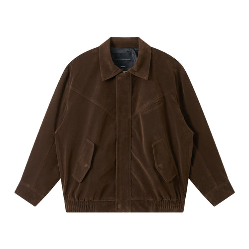 Herren Kurz geschnittener Wildlederoptik Blouson mit elastischem Saum und Pattentaschen Drune
