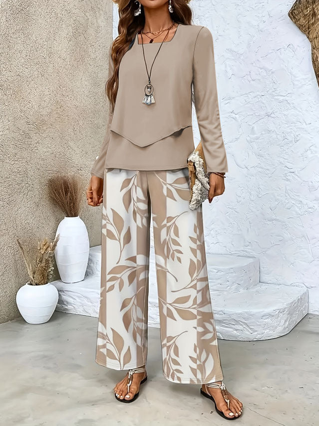 Damen Zweiteiliges Lounge-Set mit überlappendem Longsleeve und weiten Palazzo‑Hosen Drune