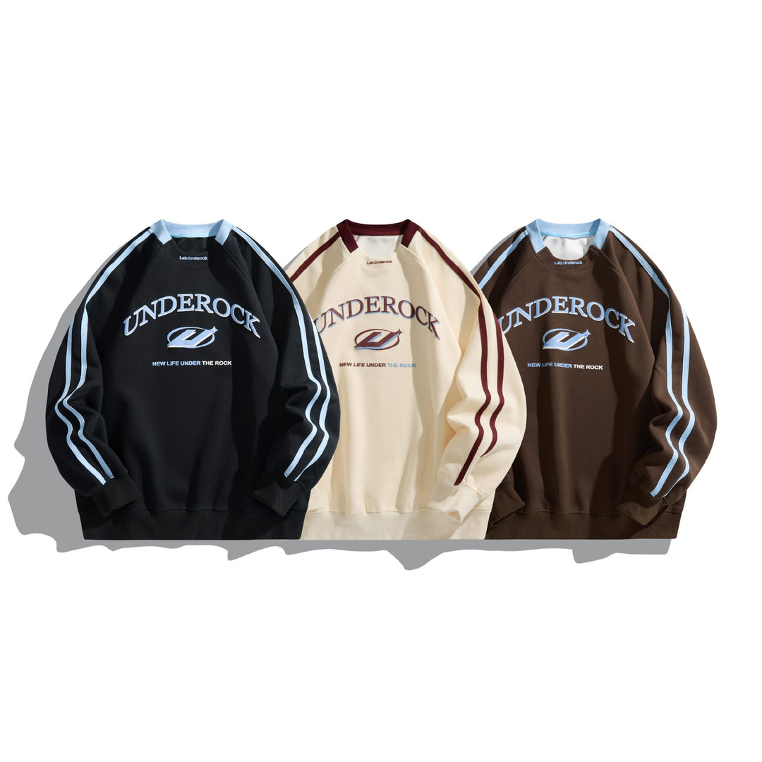 Unisex Oversize Rundhals-Sweatshirt mit Kontraststreifen und großem Logoprint Drune