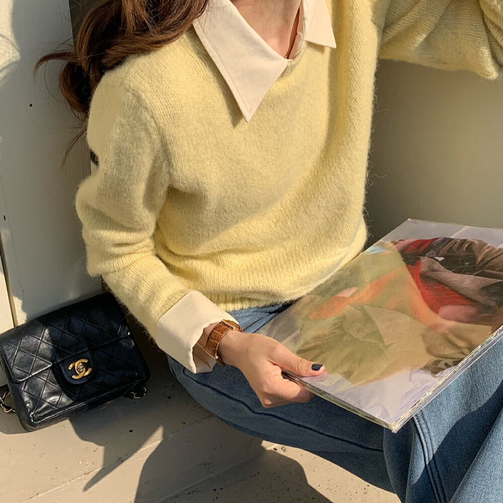 Damen lässiger Pullover mit Blaubestand und modernen Kragen Drune