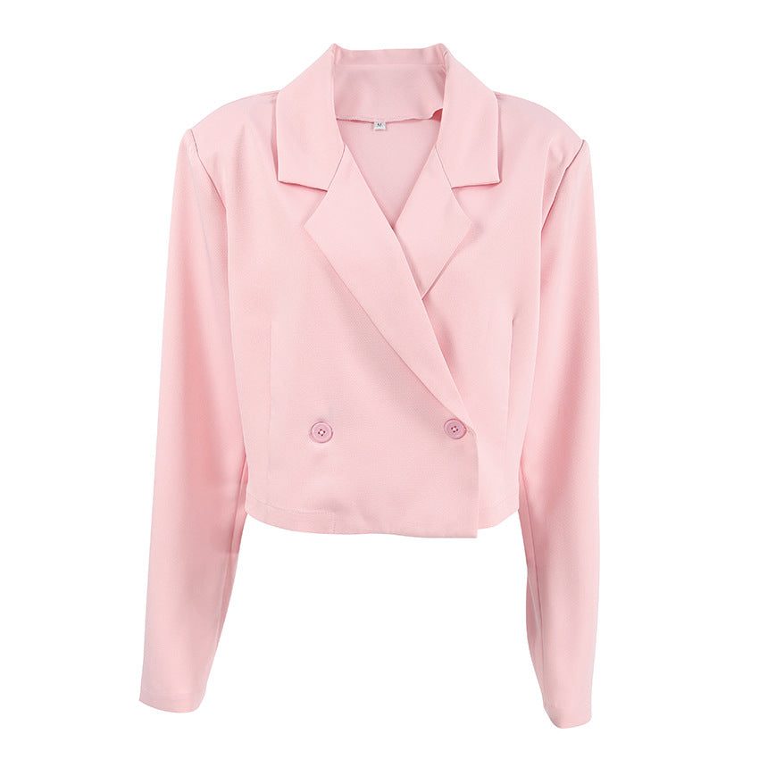Damen Cropped Blazerjacke mit oversized Ärmeln und Detailknöpfen Drune