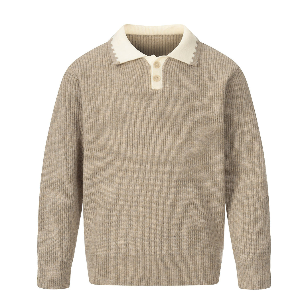 Herren Grobstrick-Polopullover mit Kontrastkragen und Halbknopfleiste Drune