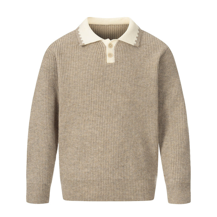 Herren Grobstrick-Polopullover mit Kontrastkragen und Halbknopfleiste Drune