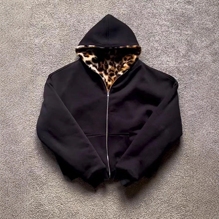 Damen kuschelige Kapuzenjacke mit animalischem Innenfutter Drune