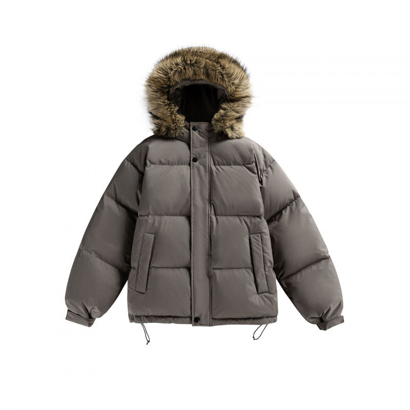 Unisex Wattierte Kapuzenjacke mit abnehmbarer Kunstfellkapuze und Boxy‑Silhouette Drune