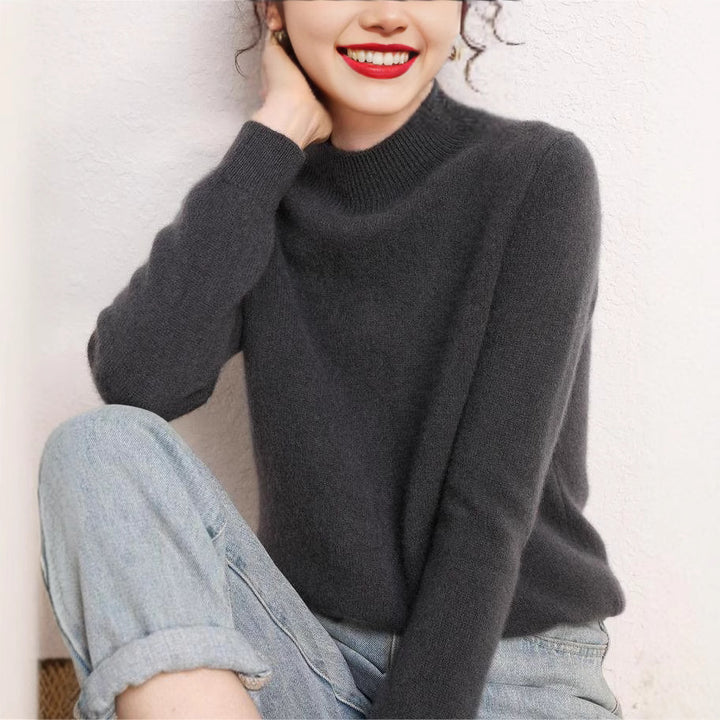 Damen kaschmirähnlicher Pullover mit Stehkragen und schmalen Ärmeln Drune
