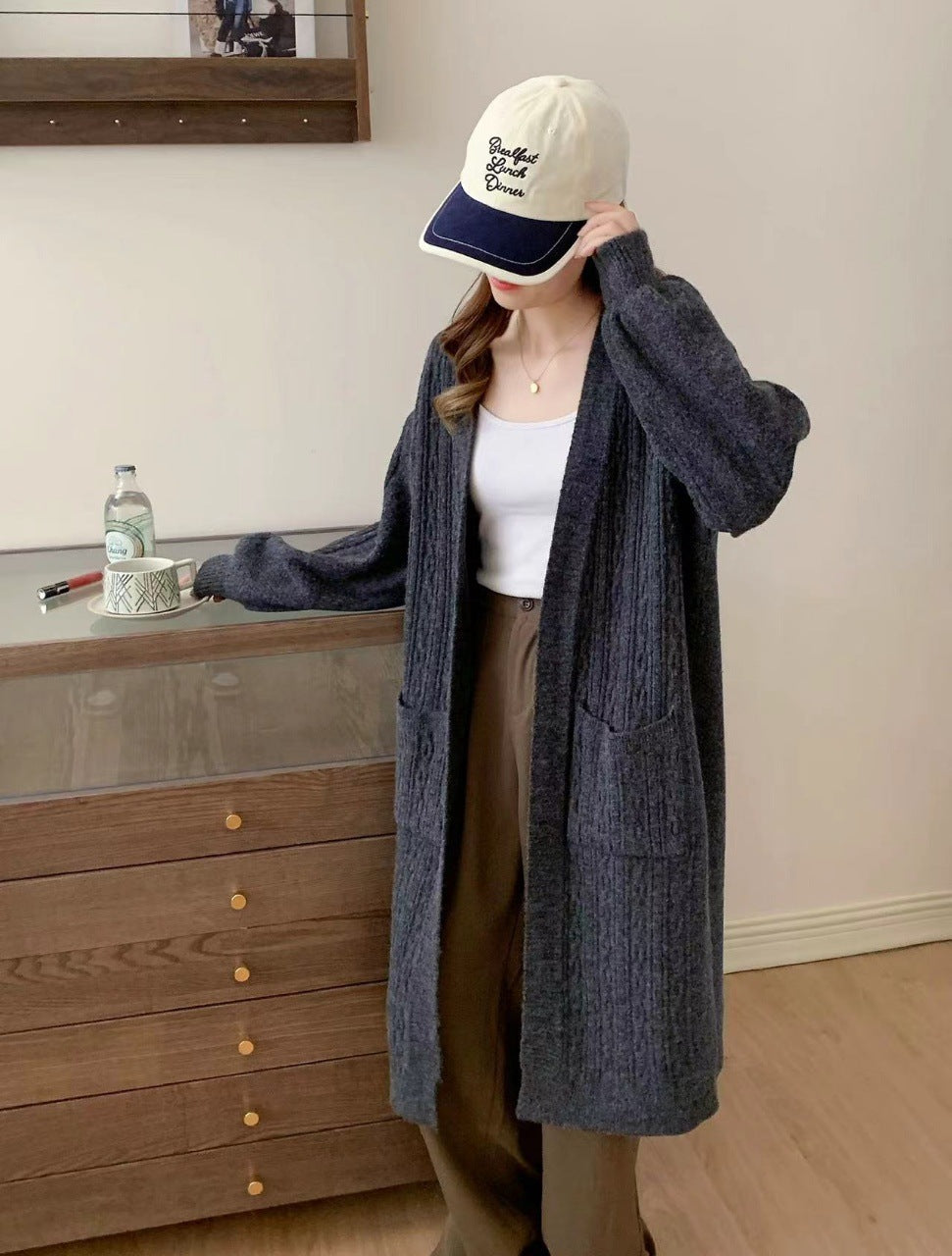 Damen Gemütliche Strickjacke mit Taschen Drune