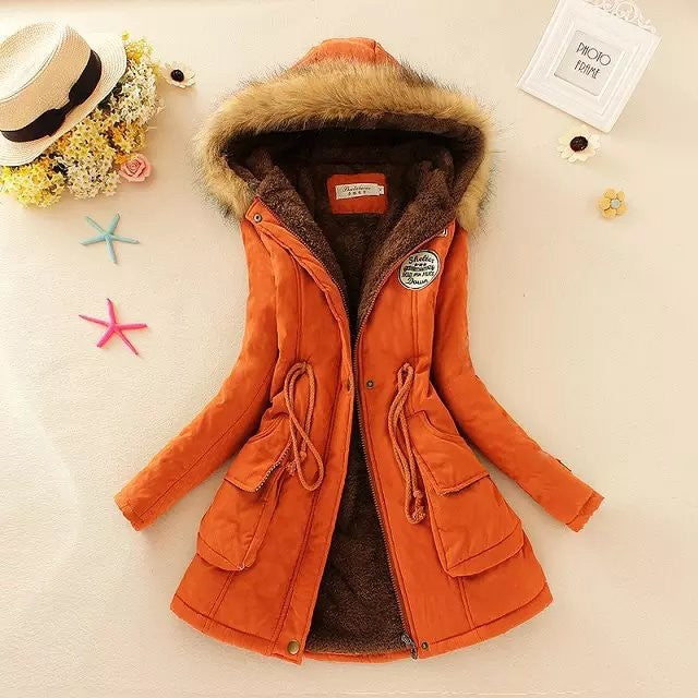 Damen nan gefütterter Parka mit Kunstfellkapuze, Sherpa-Innenfutter und taillierendem Kordelzug Drune