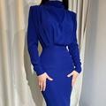 Damen nan elegantes Midikleid mit Drapierter Wasserfall-Front, taillierter Bleistift-Silhouette und langen Ärmeln Drune