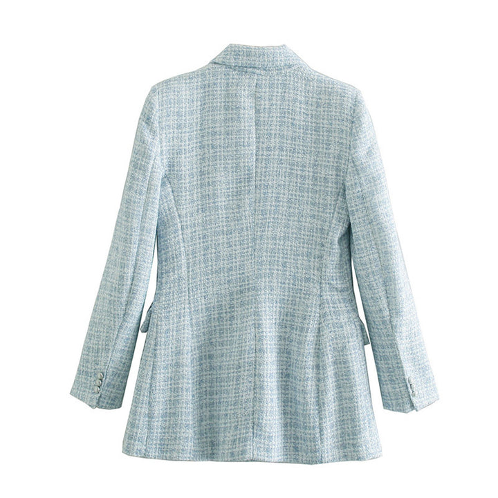Damen Zweireihiger Bouclé-Blazer mit taillierter Silhouette und Pattentaschen Drune