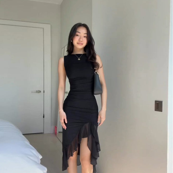Damen Elegantes Kleid mit Rüschendetails und figurbetontem Schnitt Drune