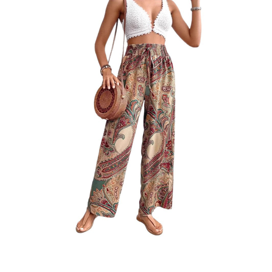 Damen weite Palazzo-Hose mit elastischem Bund und paisley Muster Drune