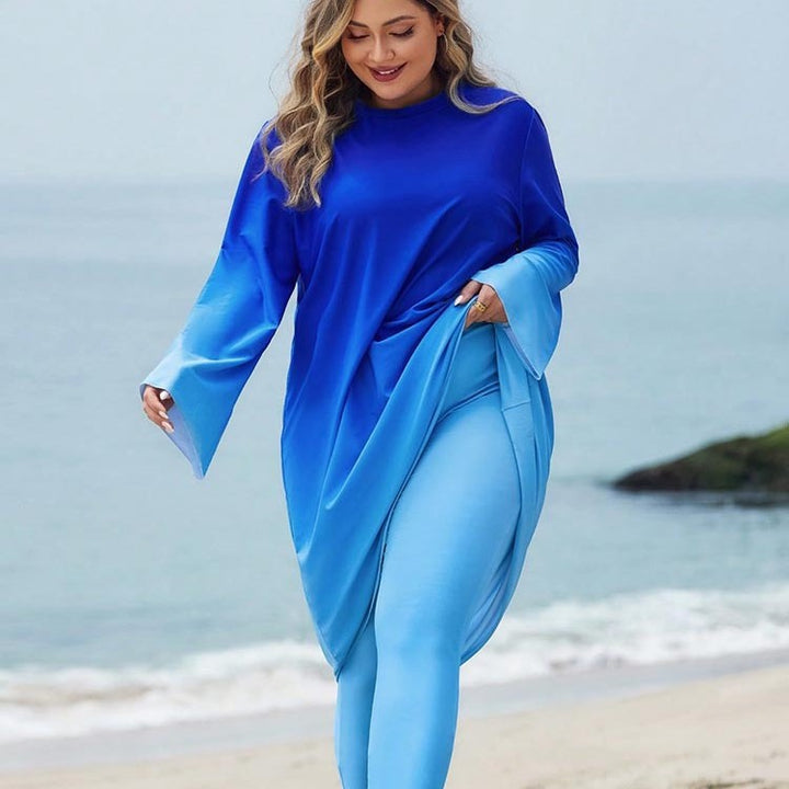 Damen cremiger Strandkleid mit langen Ärmeln und modischem Farbverlauf Drune