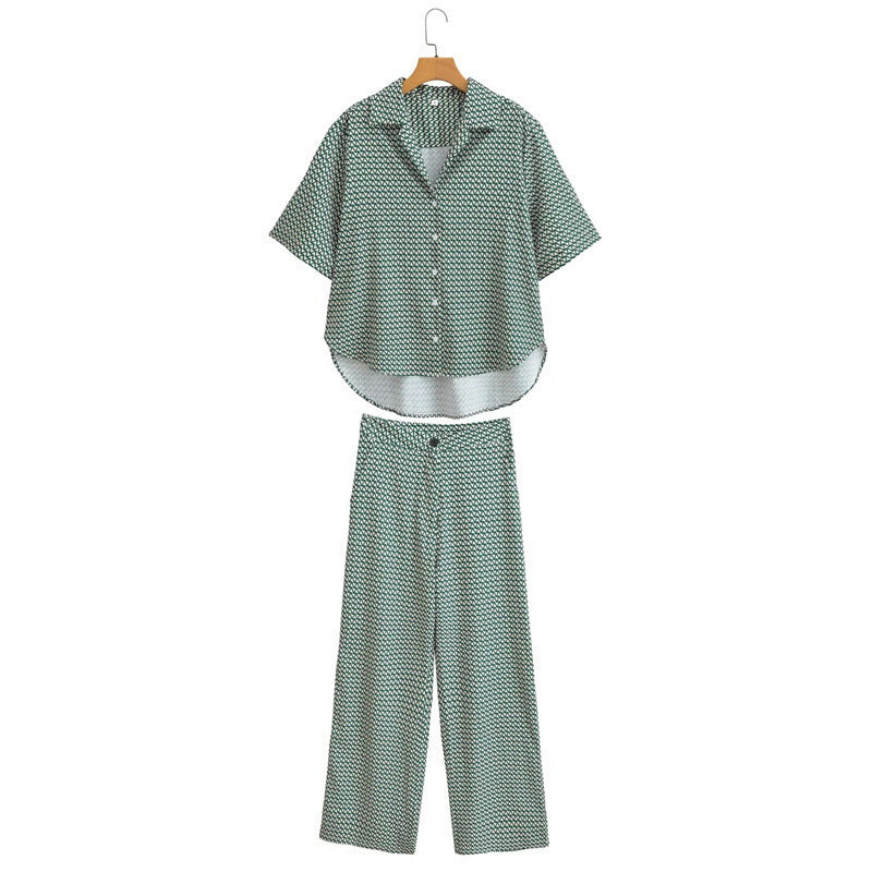 Damen Weite Baumwollhose mit grafischem Muster und elastischem Bund Drune