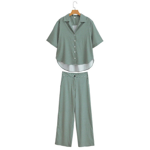 Damen Weite Baumwollhose mit grafischem Muster und elastischem Bund Drune