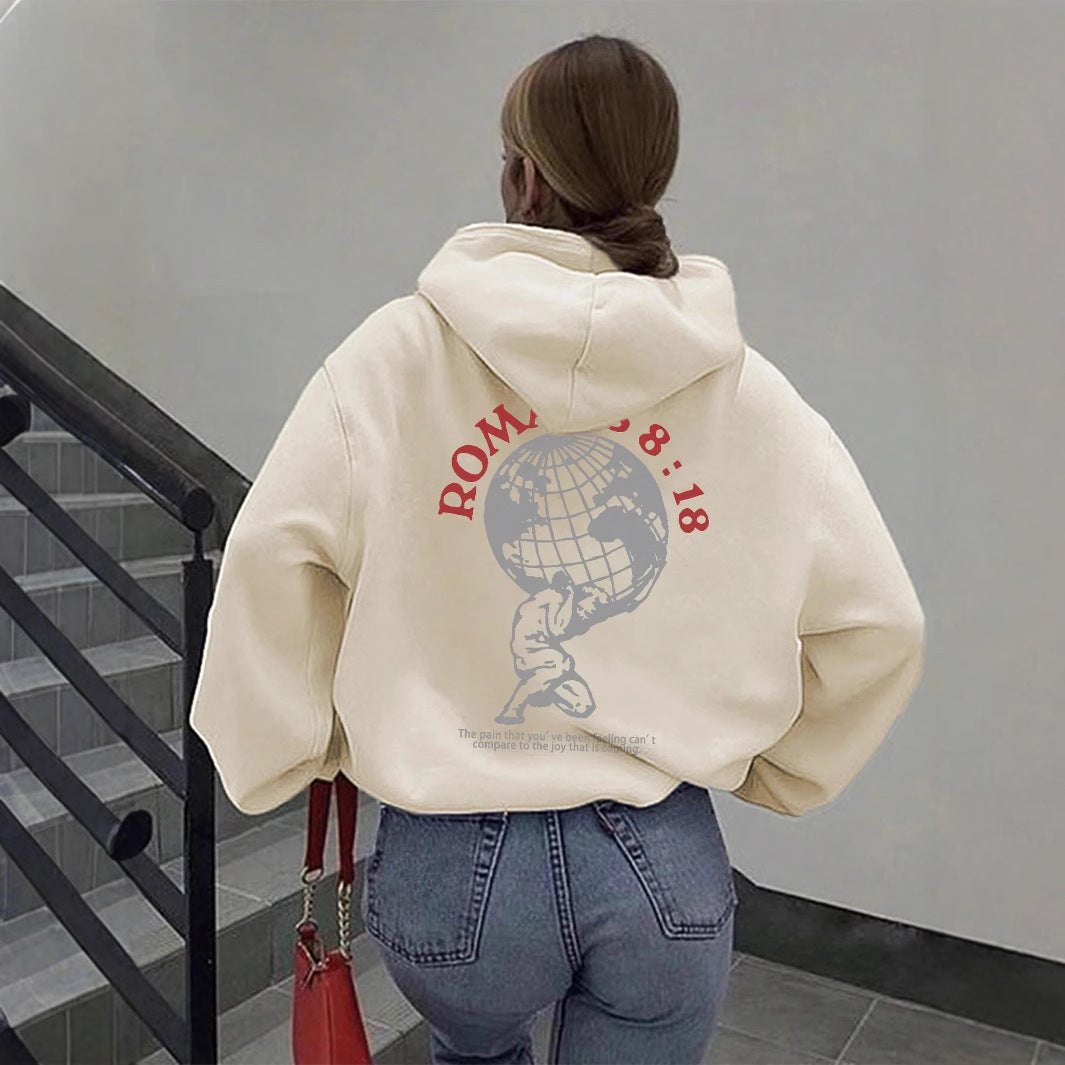 Damen Kapuzenpullover mit inspirierendem Weltmotiv und hochwertigem Druck Drune