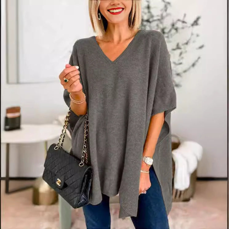 Damen V-Pullover mit asymmetrischem Schnitt und lässigem Fall Drune