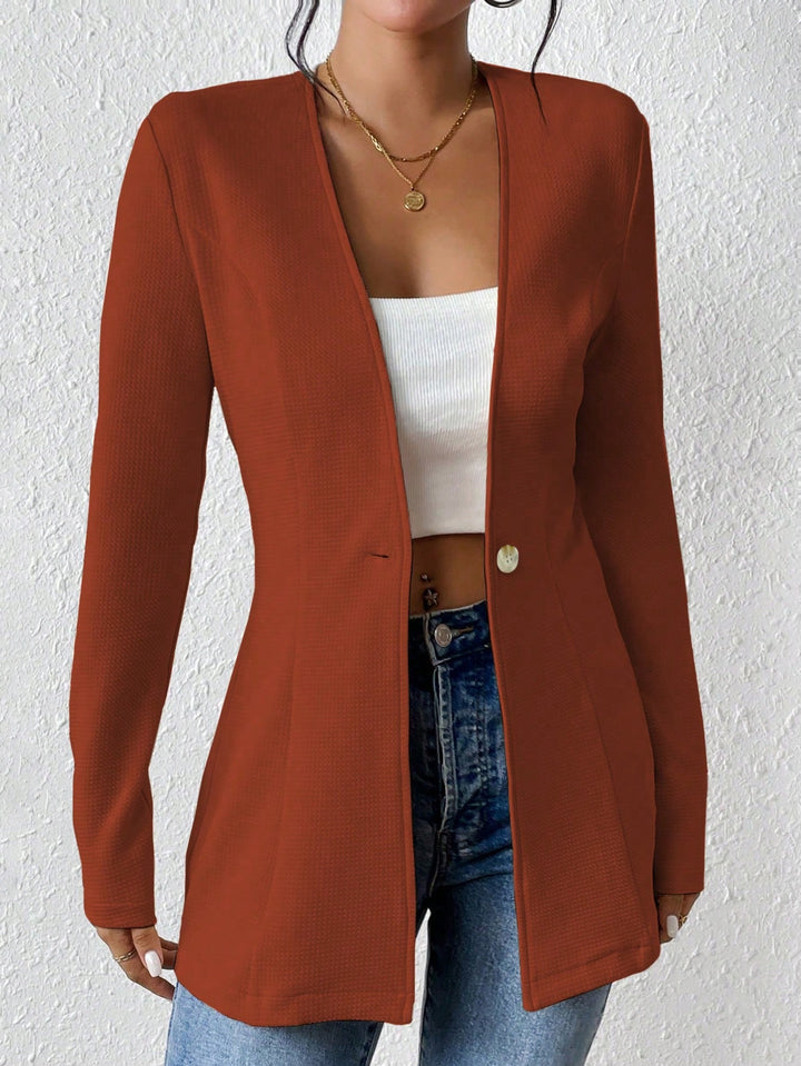 Damen Taillierter kragenloser Longblazer mit Ein-Knopf-Verschluss Drune