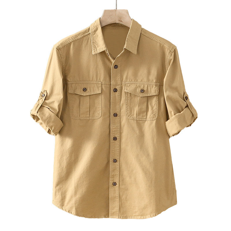 Herren nan robustes Baumwoll-Twill Hemd mit doppelten Brustklappentaschen und Rollärmelsystem Drune