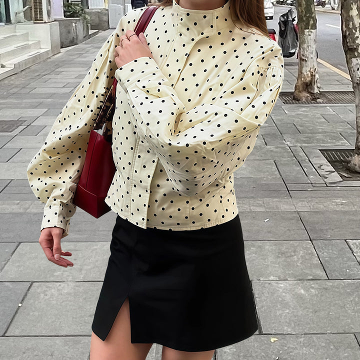 Damen figurbetonte Bluse mit punktuellem Muster Drune