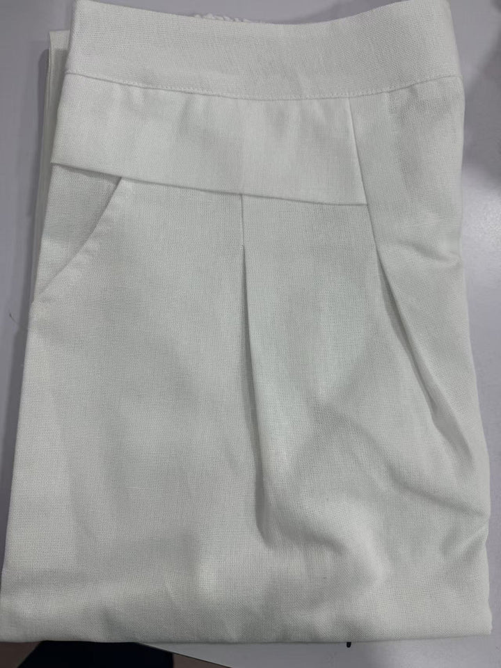 Damen Weit geschnittene Leinenhose mit hohem Bund und eleganten Falten Drune