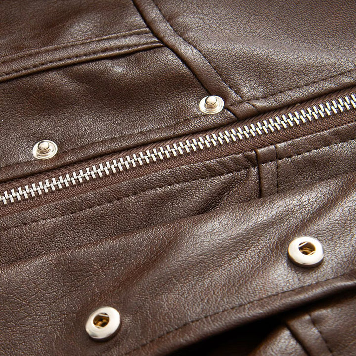 Damen Cropped Lederoptik‑Jacke mit taillierter Korsett‑Teilung und Stehkragen Drune