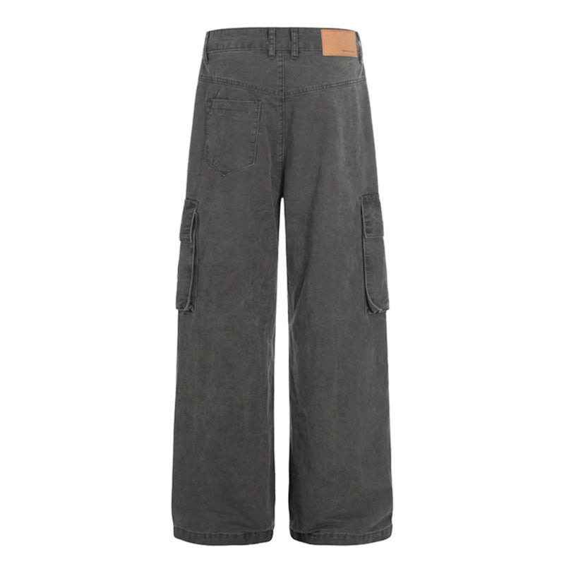 Damen Hochtaillierte Utility-Cargohose im eingewaschenen Look mit weitem Bein Drune